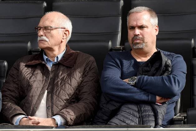 Vize-Präsident Wolfgang Kurka (FSV Frankfurt), Geschäftsführer Clemens Krüger (FSV Frankfurt). Deutschland, Aspach: Fussball, 3.Liga: SG Sonnenhof Grossaspach vs FSV Frankfurt 1899 am 04.03.2017, mechatronik-Arena.