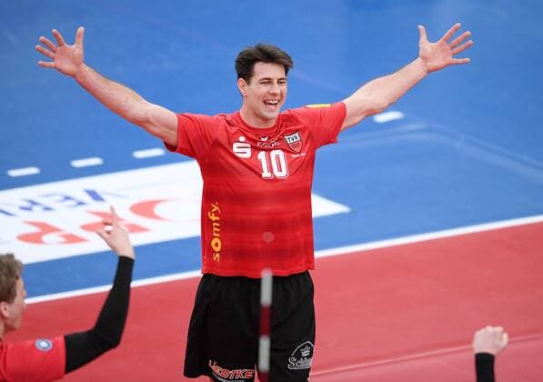 Volleyball 1. Bundesliga Saison 2016 2017 05.03.2017 TV Rottenburg - SVG Lueneburg Ferenc Nemeth (TV Rottenburg) jubelt 