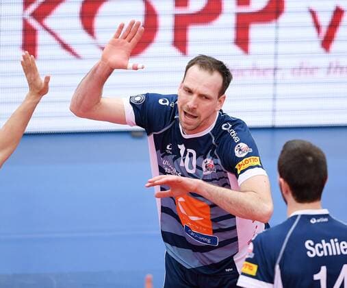 Volleyball 1. Bundesliga Saison 2016 2017 05.03.2017 TV Rottenburg - SVG Lueneburg JUBEL Matthias Pompe (SVG Lueneburg) 