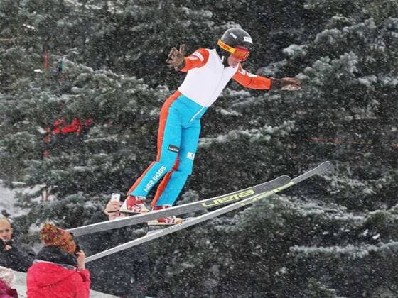 Themen der Woche - SPORT Bilder des Tages - SPORT March 5, 2017 - Calgary, Alberta, Cabada - Michael Edwards best known as Eddie the Eagle flew again in Calgary Ski jumping Skispringen Ski nordisch in support of local jumpers at Canada Olympic Park on Saturday March 5, 2017. About a 1000 fans watched the 1988 Olympian jump. Eddie The Eagle Soars in Calgary - ZUMAr123 77629599st Copyright: xBadenxRothx