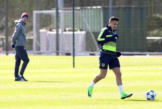 Arsenal s Alexis Sanchez during training at London Colney, London. Picture date March 6th, 2017 Pic David Klein Sportimage EDITORIAL USE ONLY. No use with unauthorised audio, video, data, fixture lists, club league logos or live services. Online in-match use limited to 120 images, no video emulation. No use in betting, games or single club league player publications.