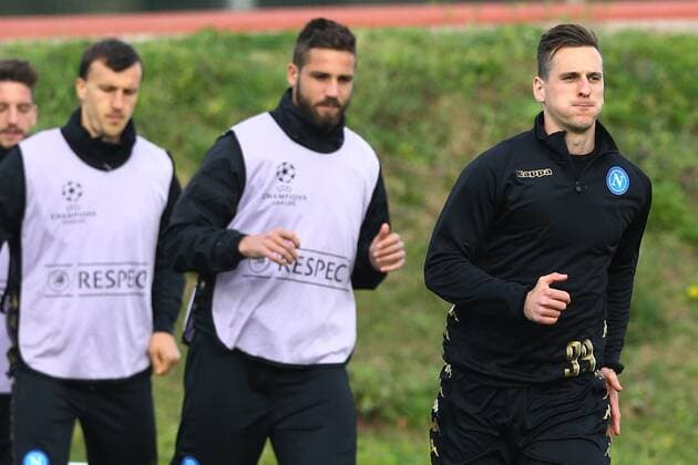 March 6, 2017 - Naples, Italy - Uefa Champions League: training session in view of the Round of 16 2nd leg match vs Real Madrid Arkadiusz Milik and Leonardo Pavoletti at Castelvolturno Center in Naples, Italy on March 6, 2017. Champions League: Napoli training  - ZUMAn230 20170306_zaa_n230_134 Copyright: xMatteoxCiambellix