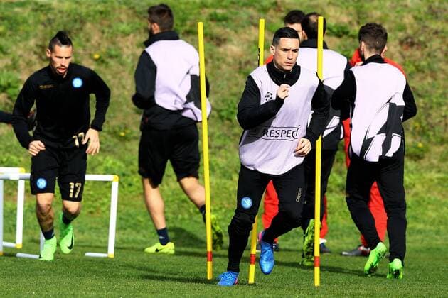 March 6, 2017 - Naples, Italy - Uefa Champions League: training session in view of the Round of 16 2nd leg match vs Real Madrid Jose Maria Callejon and Marek Hamsik at Castelvolturno Center in Naples, Italy on March 6, 2017. Champions League: Napoli training  - ZUMAn230 20170306_zaa_n230_133 Copyright: xMatteoxCiambellix