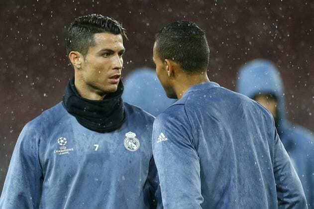 March 6, 2017 - Naples, Italy - Real Madrid s Portuguese forward Cristiano Ronaldo and teammate Real Madrid s defender Danilo (R) attend a training session under heavy rain on the eve of the Champions League football match Napoli vs Real Madrid on March 6, 2017 at the San Paolo stadium in Naples. Real Madrid Training and press conference PK Pressekonferenz  - ZUMAn230 20170306_zaa_n230_208 Copyright: xMatteoxCiambellix