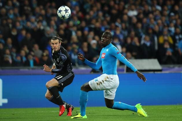 Fußball, CL, SSC Neapel - Real Madrid Gareth Bale Real Madrid, Kalidou Koulibaly Napoli Napoli 07-03-2017 Stadio San Paolo Football Calcio UEFA Champions League 2016 2017 Round of 16, 2st leg SSC Napoli - Real Madrid cesarexpurini