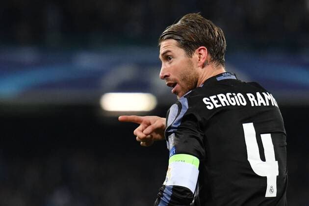 Fußball, CL, SSC Neapel - Real Madrid Sergio Ramos Real 1-2 Goal celebration Napoli 07-03-2017 Stadio San Paolo Uefa Champions League 2016 2017 Round of 16 SSC Napoli-Real Madrid AndreaxStaccioli