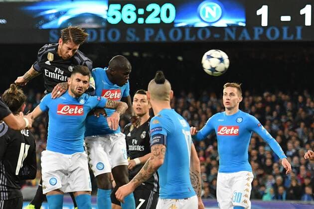 Bilder des Tages - SPORT Fußball, CL, SSC Neapel - Real Madrid goal Sergio Ramos Real 1-2 Goal celebration Napoli 07-03-2017 Stadio San Paolo Uefa Champions League 2016 2017 Round of 16 SSC Napoli-Real Madrid AndreaxStaccioli