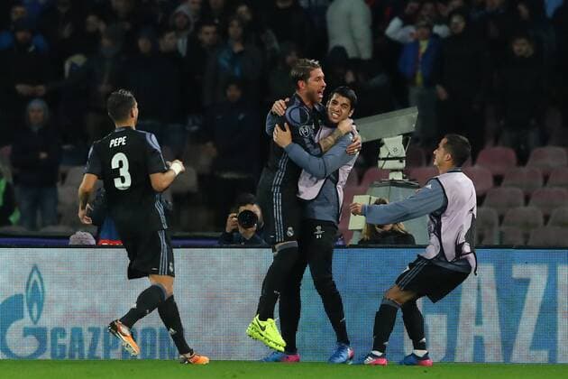 Fußball, CL, SSC Neapel - Real Madrid Sergio Ramos Real Madrid goal celebration Napoli 07-03-2017 Stadio San Paolo Football Calcio UEFA Champions League 2016 2017 Round of 16, 2st leg SSC Napoli vs. Real Madrid cesarexpurini