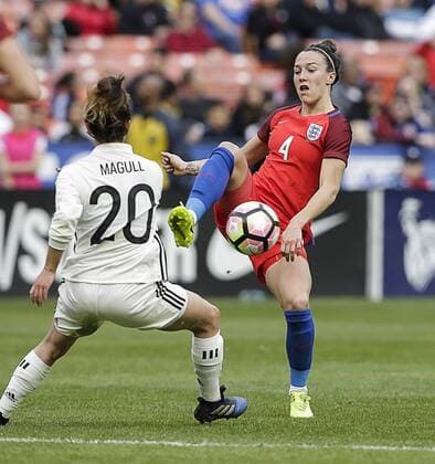 March 7, 2017: English Women s national team Nationalteam Defender 4 Lucy Bronze controls the ball in front of German Women s National Team Forward 20 Lina Magull during a soccer match as part of the SheBelieve Cup 2017 between Germany and England at RFK Stadium in Washington DC. CSM SheBelieve Cup 2017: Germany vs England MAR 07 - ZUMAc04_ 20170307_zaf_c04_004 Copyright: xJustinxCooperx