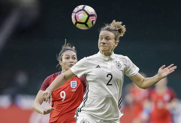 March 7, 2017: German Women s national team Nationalteam Defender 2 Josephine Henning heads the ball away from English Women s National Team Forward 9 Jodie Taylor during a soccer match as part of the SheBelieve Cup 2017 between Germany and England at RFK Stadium in Washington DC. Germany defeats England, 1-0. CSM SheBelieve Cup 2017: Germany vs England MAR 07 - ZUMAc04_ 20170307_zaf_c04_014 Copyright: xJustinxCooperx