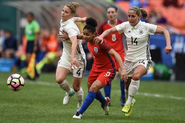 MAR 07, 2017: England s Demi Stokes (3) battles Germany s Leoni Maier (4) and Anna Biasse (14) during the match between the women s national teams of Germany and England at the SheBelieves Cup at RFK Stadium in Washington DC. Germany won the match 1-0. CSM SOCCER 2017: Germany vs England MAR 07 - ZUMAcjm_ 20170307_zaf_cjm_068 Copyright: xJohnxMiddlebrookx