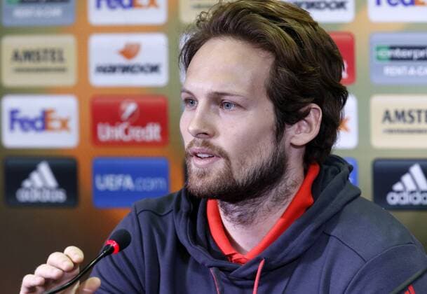 ROSTOV-ON-DON, RUSSIA - MARCH 8, 2017: Manchester United ManU s Daley Blind speaks at a press conference PK Pressekonferenz ahead of their 2016-17 UEFA Europa League Round of 16, 1st leg football match against FC Rostov. Valery Matytsin TASS  TS043989