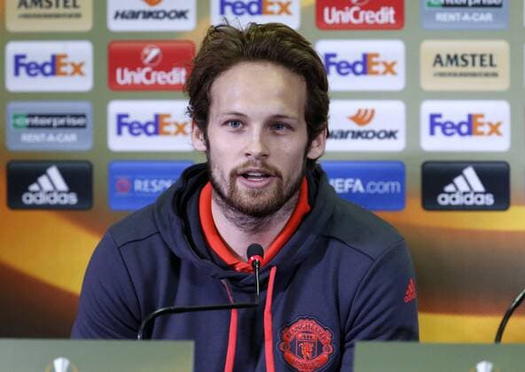 ROSTOV-ON-DON, RUSSIA - MARCH 8, 2017: Manchester United ManU s Daley Blind speaks at a press conference PK Pressekonferenz ahead of their 2016-17 UEFA Europa League Round of 16, 1st leg football match against FC Rostov. Valery Matytsin TASS  TS04398A