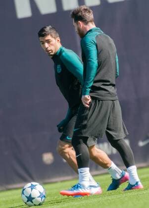 SPAIN - Mar,7th: Luis Suarez and Leo Messi during the last training before the match between FC Barcelona Barca - PSG, for the match of the Champions League, played at Camp Nou Stadium on 7th March 2017 in Barcelona, Spain. (Credit: David R. Rico Urbanandsport Cordon Press)  xCordonxPressx xSPAINx-PressxConferencex-xFCxBarcelonax-xPSGx-xxChampionsxLeaguex-x2016 17x