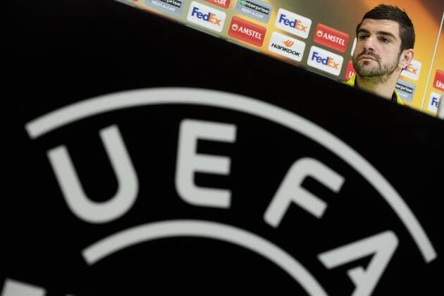 Gent s Stefan Mitrovic pictured during a press conference PK Pressekonferenz of Belgian soccer team KAA Gent, Wednesday 08 March 2017, in Gent. Tomorrow Gent is playing a first-leg game of 1 8 finals of the Europa League competition against Belgian club KRC Genk. JASPERxJACOBS  x05060721x