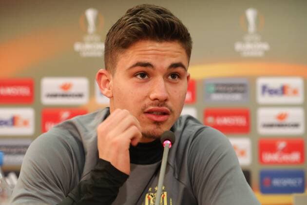 Anderlecht s Leander Dendoncker pictured during a press conference PK Pressekonferenz of Belgian soccer team RSC Anderlecht in Nicosie, Cyprus, Wednesday 08 March 2017. Tomorrow Anderlecht is playing 1 8 final first leg game of the Europa League competition against Cyprus team Apoel Nicosie. VIRGINIExLEFOUR  x05060852x