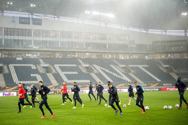 Genk s players pictured in action during a training session of Belgian soccer team KRC Genk, Wednesday 08 March 2017, in Gent. Tomorrow Gent is playing a first-leg game of 1 8 finals of the Europa League competition against Belgian club KRC Genk. JASPERxJACOBS  x05060877x