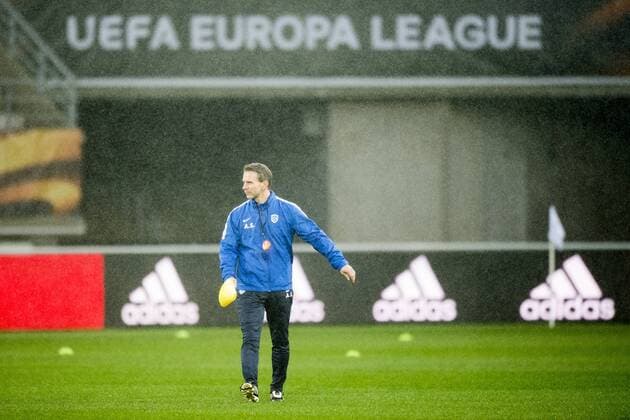 Genk s head coach Albert Stuivenberg pictured during a training session of Belgian soccer team KRC Genk, Wednesday 08 March 2017, in Gent. Tomorrow Gent is playing a first-leg game of 1 8 finals of the Europa League competition against Belgian club KRC Genk. JASPERxJACOBS  x05060921x