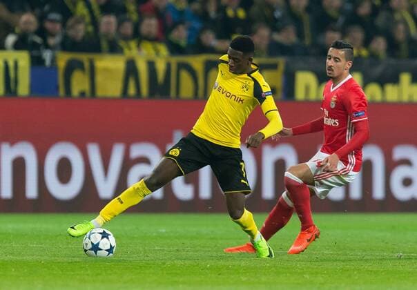 Dortmund, Germany 08.03.2017, UEFA Champions League - 2016 17 Season, Round of 16, Second leg, BV Borussia Dortmund - Benfica Lissabon, Ousmane Dembele (BVB) und Andre Almeida (BLS) im zweikampf ( DeFodi001