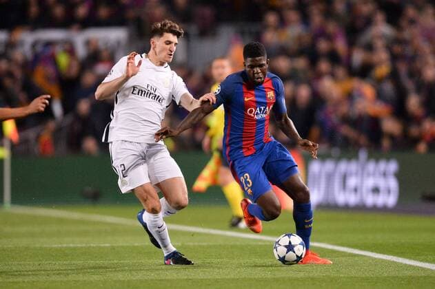 12 THOMAS MEUNIER (psg) - 23 Samuel Umtiti (bar) - Fussball, Champions League, FC Barcelona vs. Paris Saint Germain PSG - 08 03 2017 AnthonyBIBARD FEP Panoramic 