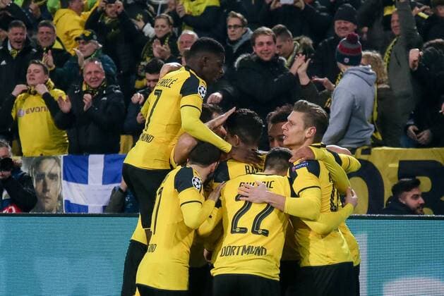 Dortmund, Germany 08.03.2017, UEFA Champions League - 2016 17 Season, Round of 16, Second leg, BV Borussia Dortmund - Benfica Lissabon, Tor zum 1:0 Torschuetze Pierre-Emerick Aubameyang (BVB) wird bejubelt ( DeFodi048