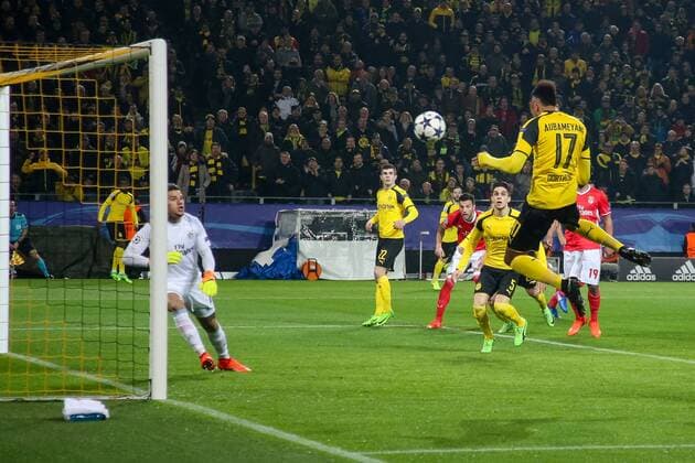 Dortmund, Germany 08.03.2017, UEFA Champions League - 2016 17 Season, Round of 16, Second leg, BV Borussia Dortmund - Benfica Lissabon, Tor zum 1:0 Torschuetze Pierre-Emerick Aubameyang (BVB) ( DeFodi048