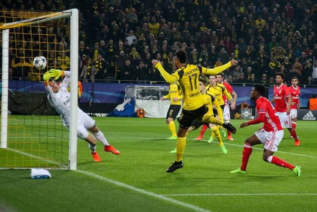 Dortmund, Germany 08.03.2017, UEFA Champions League - 2016 17 Season, Round of 16, Second leg, BV Borussia Dortmund - Benfica Lissabon, Tor zum 1:0 Torschuetze Pierre-Emerick Aubameyang (BVB) ( DeFodi048