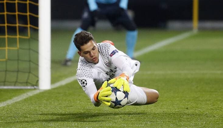 Goalkeeper Ederson (Benfica Lissabon) in action during the Championsleague match between Borussia Dortmund and Benfica Lissabon, Signal Iduna Park in Dortmund on March 08., 2017. Borussia Dortmund vs. Benfica Lissabon im Achtelfinale der Championsleague in der Saison 2016 2017 am 8. März 2017.