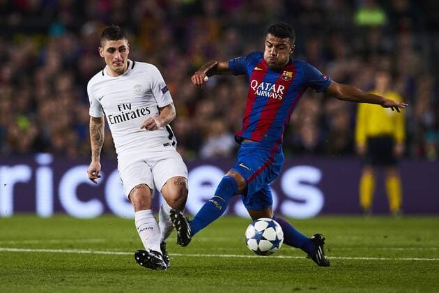 08.03.2017, xslx, Fussball Champions League, FC Barcelona Barca - Paris St. Germain, emspor vl Marco Verratti (Paris Saint-Germain), Rafinha Alcantara (FC Barcelona) Barcelona