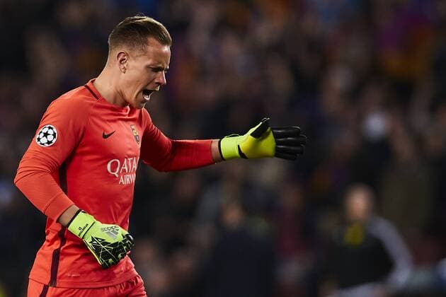 08.03.2017, xslx, Fussball Champions League, FC Barcelona Barca - Paris St. Germain, emspor vl Marc-Andre Ter Stegen (FC Barcelona) Jubelt nach den Tor 2-0 Barcelona