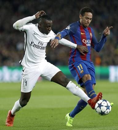Paris Saint-Germain s French midfielder Blaise Matuidi (L) vies for the ball with FC Barcelona Barca s Brazilian striker Neymar during the UEFA Champions league second leg round of 16 match between FC Barcelona and Paris Saint-Germain at Camp Nou stadium in Barcelona, Catalonia, Spain, 08 March 2017. FC BARCELONA VS. PARIS SAINT-GERMAIN !ACHTUNG: NUR REDAKTIONELLE NUTZUNG!  Copyright: xAndreuxDalmaux BCN001 20170308-636246071540684546