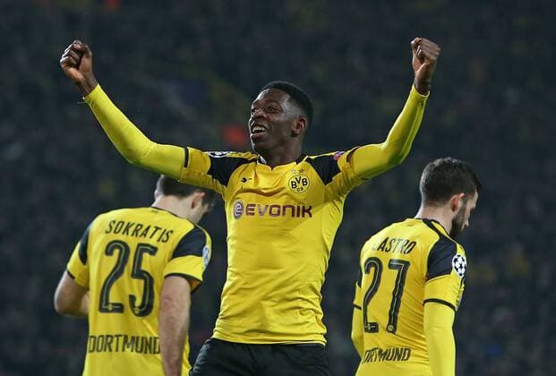 08.03.2017, Fussball Champions-League 2016 2017, Achtelfinale, Borussia Dortmund - Benfica Lissabon, im Signal-Iduna-Park Dortmund. Jubel Ousmane Dembele (Dortmund) zum Tor zum 3:0 