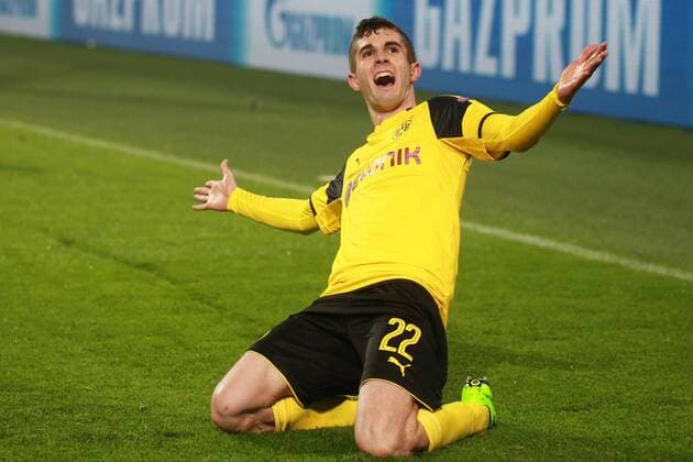 08.03.2017, xkvx, Fussball Champions League, Borussia Dortmund - Benfica Lissabon, emspor, v.l. Torjubel, Goal celebration, celebrate the goal 2:0 durch Christian Pulisic (BVB Borussia Dortmund) mit der Mannschaft Dortmund