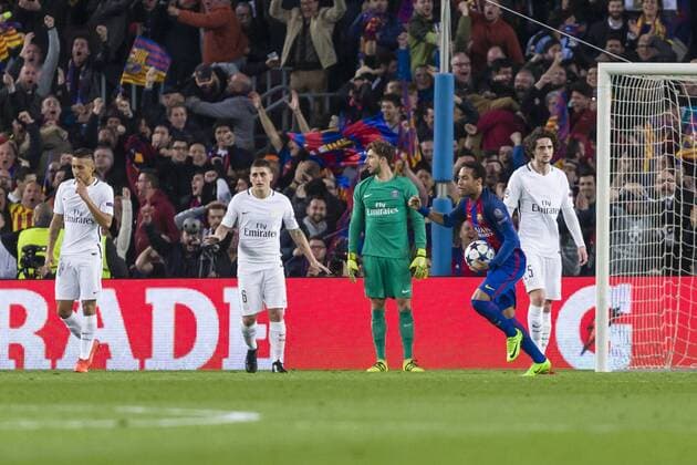 SPAIN - Mar, 8th: Neymar jr celebrates scoring the goal during the match between FC Barcelona Barca - Paris Saint Germain, for the round of 16 of the Champions League, played at Camp Nou Stadium on 8th March 2016 in Barcelona, Spain. (Credit: Mikel Trigueros Urbanandsport Cordon Press)  xCordonxPressx xSPAINx-xFCxBarcelonax-xParisxSaintxGermainx-xxChampionsxLeaguex-x2016 17x