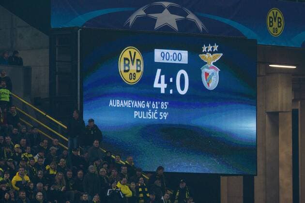 GER, UEFA CL, Borussia Dortmund (GER) vsÊBenfica Lissabon (POR) 08.03.2017, Signal Iduna Park, Dortmund, Achtelfinale Rueckspiel, GER, UEFA CL, Borussia Dortmund (GER) vsÊBenfica Lissabon (POR), im Bild Anzeigetafel mit Ergebnis 4-0 Dortmund Feature Foto © nordphoto Kurth nordphotox xKurth