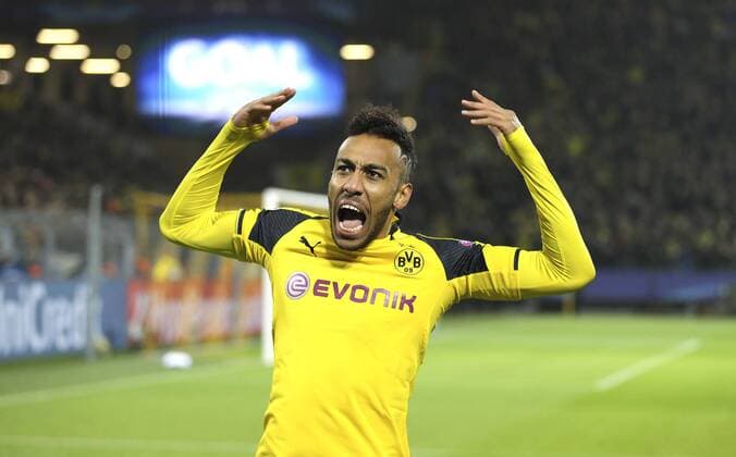 Foto: Torjubel Pierre Aubameyang ( Borussia ) Fussball - Championsleague am Mi. 08.03.2017 Achtelfinale Borussia Dortmund - Benfica Lissabon 4 - 0