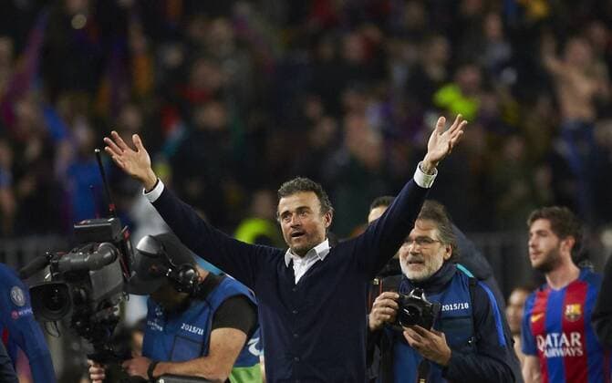 FC Barcelona Barca s coach Luis Enrique jubilates the victory after the UEFA Champions League second leg round of 16 match between FC Barcelona and Paris Saint-Germain at Camp Nou stadium in Barcelona, Catalonia, Spain, 08 March 2017. FC BARCELONA VS. PARIS SAINT-GERMAIN !ACHTUNG: NUR REDAKTIONELLE NUTZUNG!  Copyright: xAlejandroxGarciax BCN001 20170308-636246118535590295