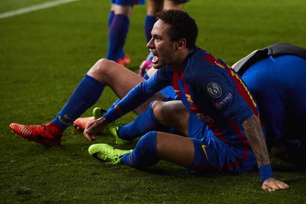 Fußball, CL, FC Barcelona - Paris St. Germain 08.03.2017, xslx, Fussball Champions League, FC Barcelona Barca - Paris St. Germain, emspor vl Neymar da Silva Jr (FC Barcelona) Jubelt nach den Tor von Sergi Roberto (FC Barcelona) zum 6-1 Barcelona