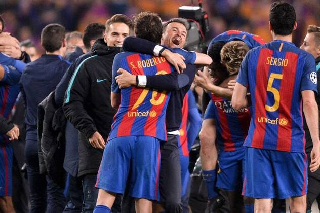 Fußball, CL, FC Barcelona - Paris St. Germain LUIS ENRIQUE (Coach BARCELONE) - Jubel Fußball: FC Barcelona vs Paris St. Germain (PSG) - Champions League - 08 03 2017 AnthonyBIBARD FEP Panoramic 