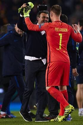 Fußball, CL, FC Barcelona - Paris St. Germain 08.03.2017, xslx, Fussball Champions League, FC Barcelona Barca - Paris St. Germain, emspor vl Luis Enrique coach (FC Barcelona), Marc-Andre Ter Stegen (FC Barcelona) Barcelona