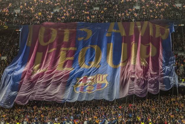 Fußball, CL, FC Barcelona - Paris St. Germain March 8, 2017 - Barcelona, Catalonia, Spain - A big banner reading all with the team is seen prior to the Champions League match between FC Barcelona Barca and Paris Saint-Germain at the Camp Nou stadium in Barcelona FC Barcelona 6:1 Paris Saint-Germain - Champions League - ZUMAo105 20170308_zap_o105_078 Copyright: xMatthiasxOesterlex