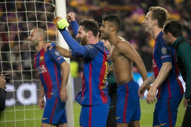 Fußball, CL, FC Barcelona - Paris St. Germain March 8, 2017 - Barcelona, Spain - Leo Messi celebration at the end of the match UEFA Champions League between F.C. Barcelona v PSG, in Barcelona, on march 08, 2017. FC Barcelona Barca v Paris Saint-Germain - UEFA Champions League Round of 16: Second Leg  - ZUMAn230 20170308_zaa_n230_577 Copyright: xJoanxVallsx