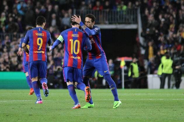 FuÃŸball, CL, FC Barcelona - Paris St. Germain March 8th 2017, Nou Camp, Barcelona, Spain; UEFA Champions League football, quarter-final 2nd leg, Barcelona FC versus Paris St German; Messi and Neymar celebrate after Messi s penalty goal in the 50th minute for 3-0 xangelxboludax  ActionPlus11854534