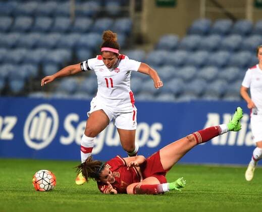 Fußball, Damen, Spanien gewinnt Algarve Cup LOULE, March 8, 2017 -- Olga Garcia Perez(Bottom) of Spain vies with Deisree Scott of Canada during the final of 2017 Algarve Cup women s soccer tournament between Canada and Spain at the Algarve Stadium in Loule, Portugal, on March 8, 2017. Spain claimed the title by defeating Canada with 1-0. ) (SP)PORTUGAL-LOULE-WOMEN S SOCCER-ALGARVE CUP-FINAL ZhangxLiyun 