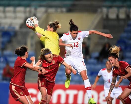 Fußball, Damen, Spanien gewinnt Algarve Cup LOULE, March 8, 2017 -- Spain s goalie Sandra Panos(L Top) vies with Canada s Christine Sinclair (R Top) during the final of 2017 Algarve Cup women s soccer tournament between Canada and Spain at the Algarve Stadium in Loule, Portugal, on March 8, 2017. Spain claimed the title by defeating Canada with 1-0. ) (SP)PORTUGAL-LOULE-WOMEN S SOCCER-ALGARVE CUP-FINAL ZhangxLiyun 