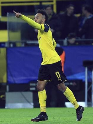 DORTMUND, March 8, 2017 -- Pierre-Emerick Aubameyang of Borussia Dortmund celebrates scoring during the UEFA Champions League Round of 16 second leg match between Borussia Dortmund and SL Benfica at Signal Iduna Park in Dortmund, Germany, on March 8, 2017. Borussia Dortmund won 4-0 and advanced to the quarterfinal with 4-1 on aggregate. ) (SP)GERMANY-DORTMUND-SOCCER-UEFA-UCL-DORTMUND VS BENFICA LuoxHuanhuan 