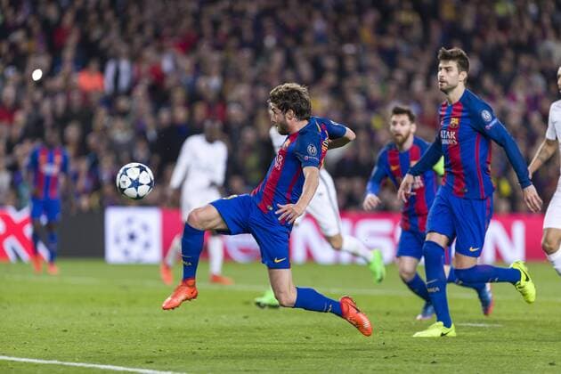 Fußball, CL, FC Barcelona - Paris St. Germain SPAIN - Mar, 8th: Sergi Roberto scores the goal of the victory during the match between FC Barcelona Barca - Paris Saint Germain, for the round of 16 of the Champions League, played at Camp Nou Stadium on 8th March 2016 in Barcelona, Spain. (Credit: Mikel Trigueros Urbanandsport Cordon Press)  xCordonxPressx xSPAINx-xFCxBarcelonax-xParisxSaintxGermainx-xxChampionsxLeaguex-x2016 17x