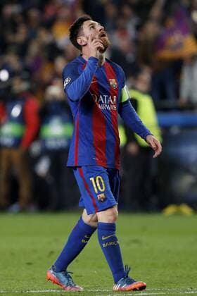 Fußball, CL, FC Barcelona - Paris St. Germain MESSI Lionel Team FC Barcelona Barca Champions League Saison 2016-2017 Spiel Achtelfinale Rueckspiel FC Barcelona - Paris Saint Germain 6 : 1 am 008.03. 2017 im Camp Nou in Barcelona 