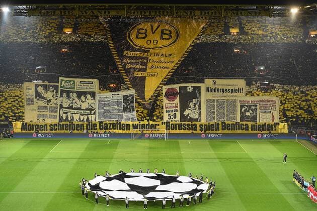 Fußball Champions League Achtelfinale Borussia Dortmund - Benfica Lissabon am 08.03.2017 im Signal Iduna Park in Dortmund Choreographie Südtribüne Gelbe Wand Borussia Dortmund xRx