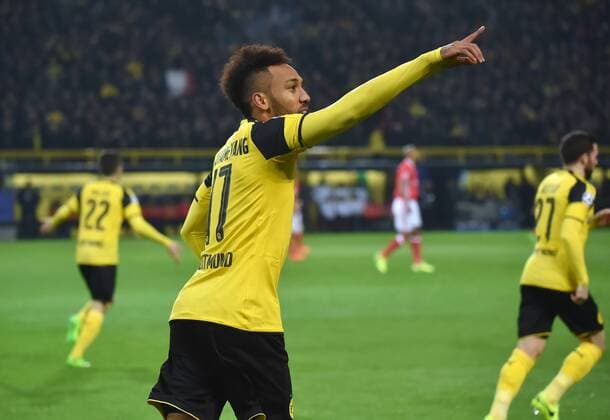 08.03.2017, Fussball, UEFA Champions League, Saison 2016 2017, Achtelfinale, Borussia Dortmund - Benfica Lissabon 4:0, Jubel Pierre-Emerick Aubameyang, Pierre Emerick Aubameyang (Borussia Dortmund)